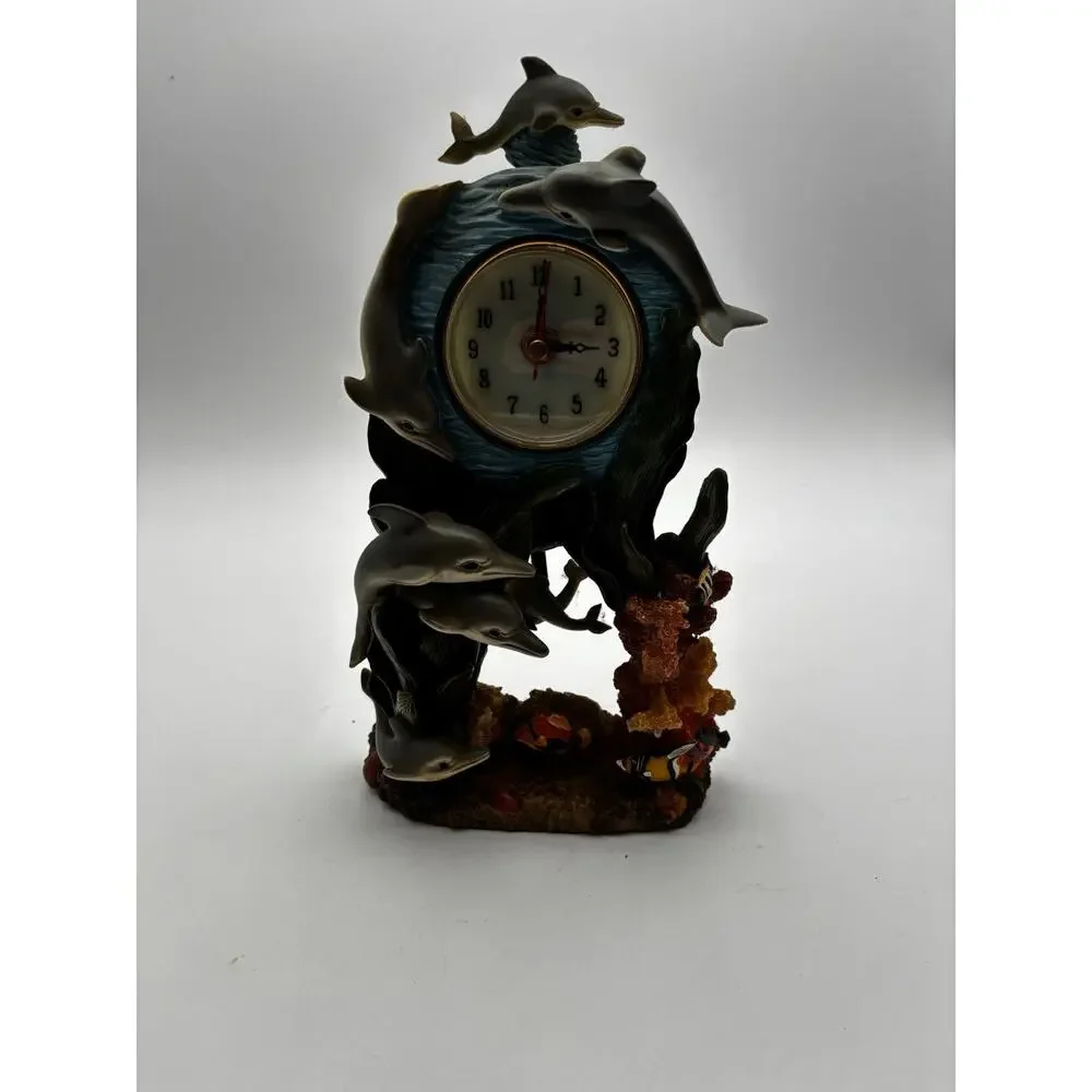 Dolphin Ocean Scene Pendulum Clock Nautical Beach Decor Coral Fish Quartz - Picture 7 of 8
